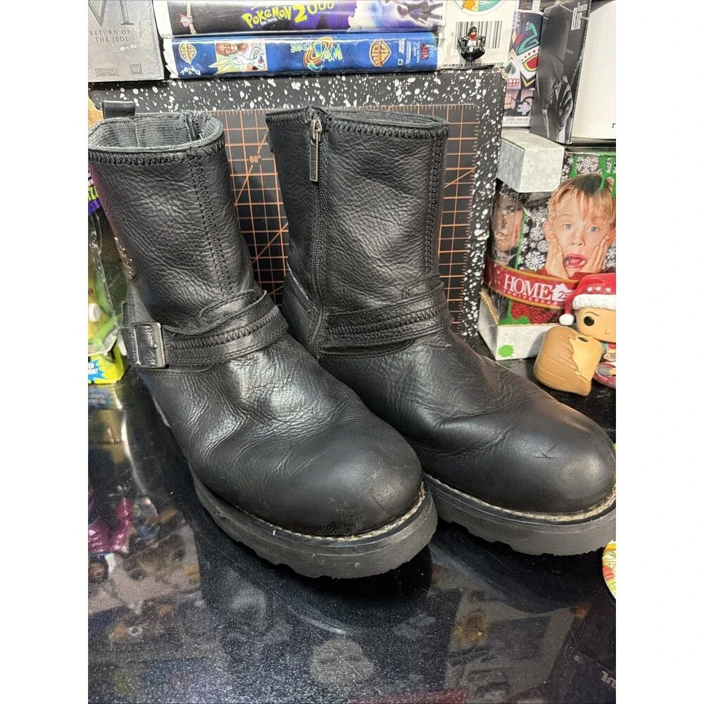 Harley Davidson D93511 Black Leather Engineer Boots Men’s 11.5M Side Zip